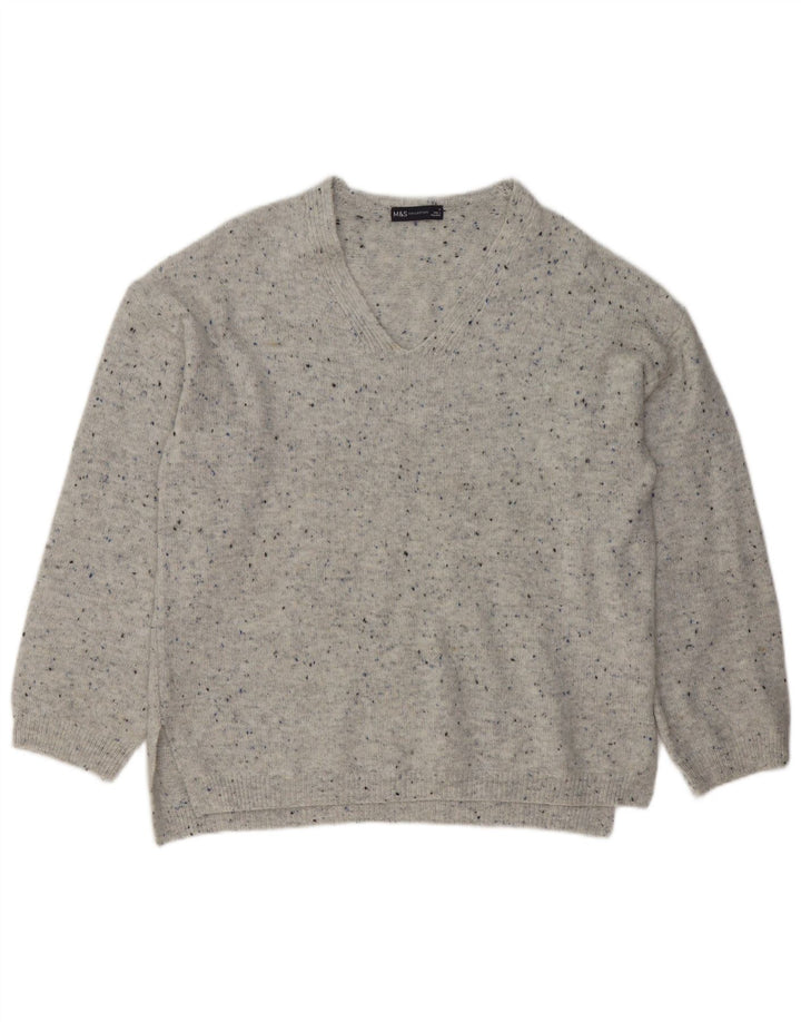Suéter feminino Marks & Spencer com decote em V Reino Unido 14 cinza médio manchado