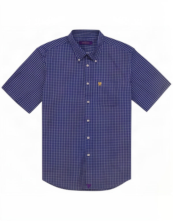 Camisa masculina vintage de manga curta XL azul xadrez de algodão