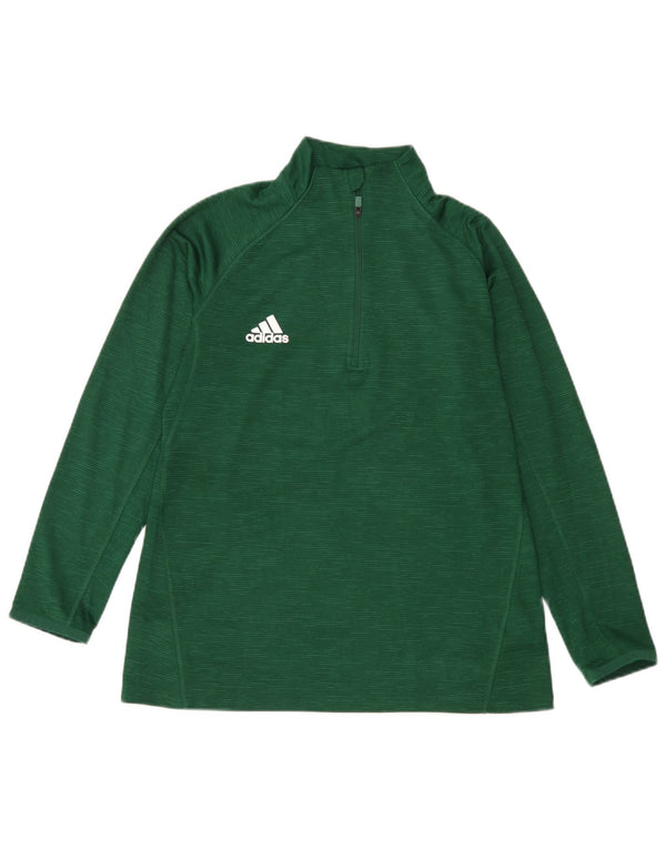 Top feminino Adidas com zíper e manga comprida UK 14 poliéster manchado verde grande