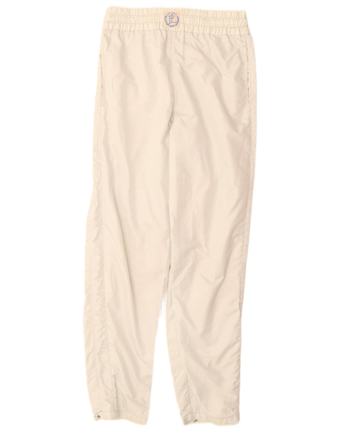 Calças corta-vento femininas vintage UK 12 poliéster branco médio