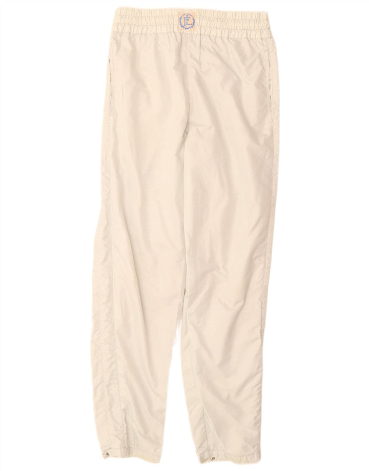 Calças corta-vento femininas vintage UK 12 poliéster branco médio