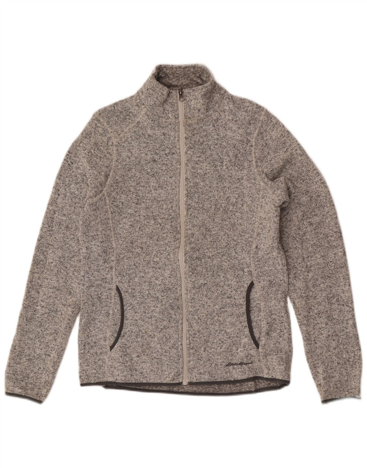 Jaqueta de treino feminina Eddie Bauer UK 14 poliéster manchado cinza médio