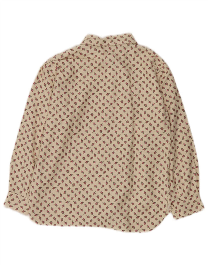 Blusa feminina VINTAGE Reino Unido 10 algodão floral bege pequeno
