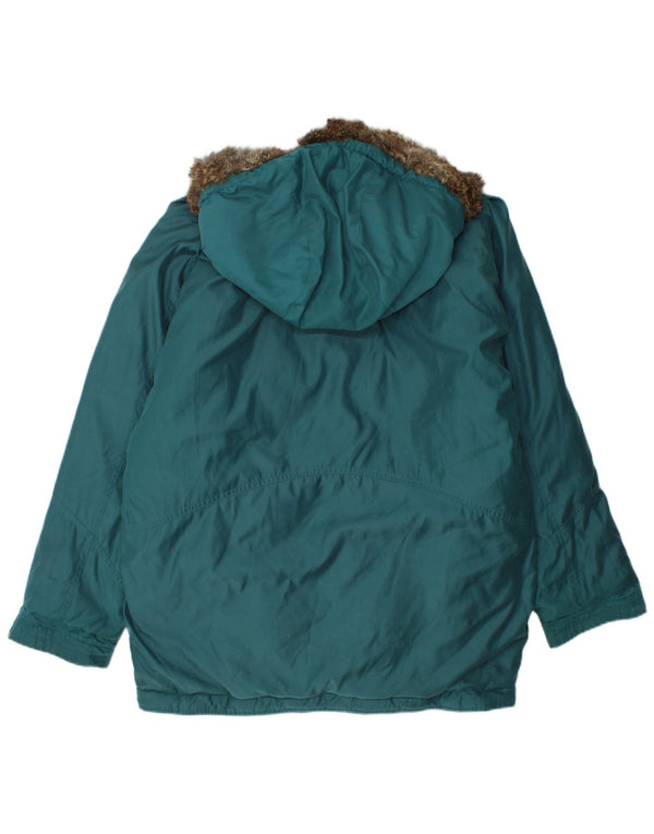 Jaqueta feminina VINTAGE reversível com gráfico grande tamanho UK 16 grande turquesa