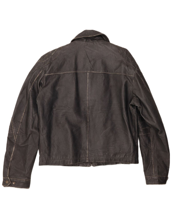 Jaqueta de couro masculina vintage IT 52 XL preta