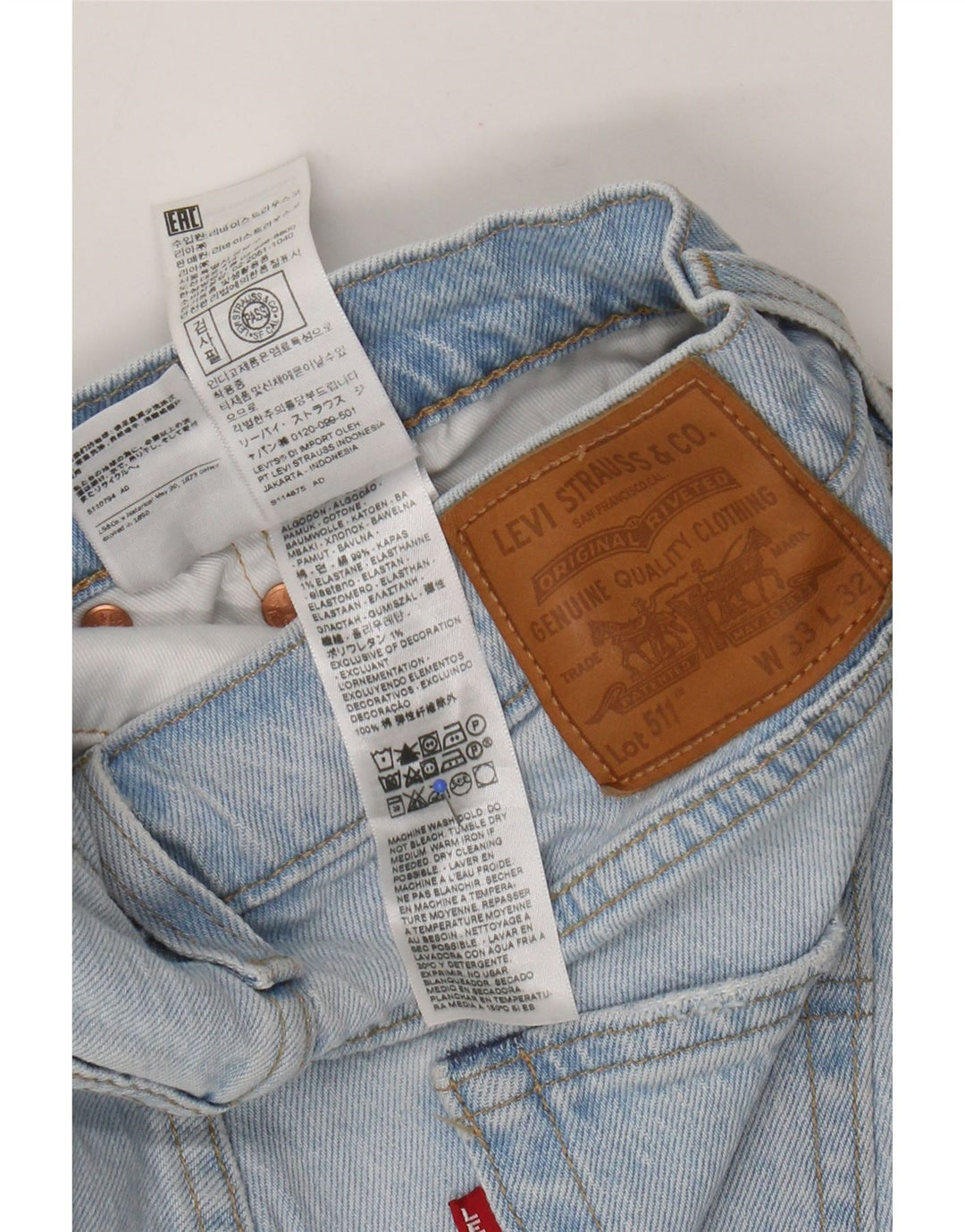 Calça jeans feminina Levi's 511 Distressed Slim W33 L32 azul patchwork algodão
