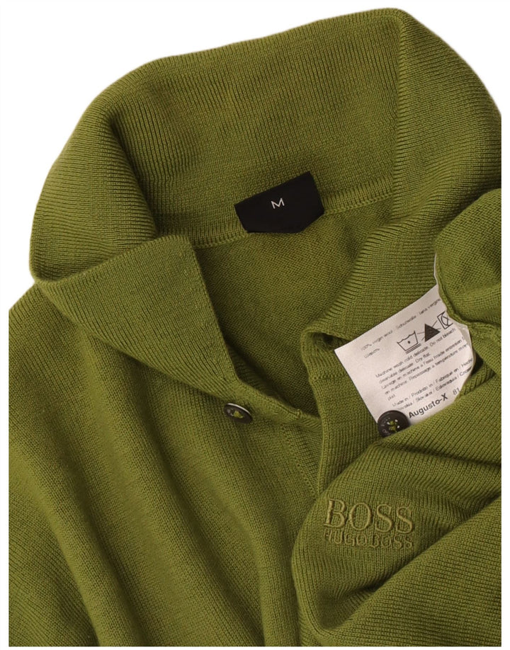 Suéter masculino Hugo Boss com gola polo e lã virgem verde médio