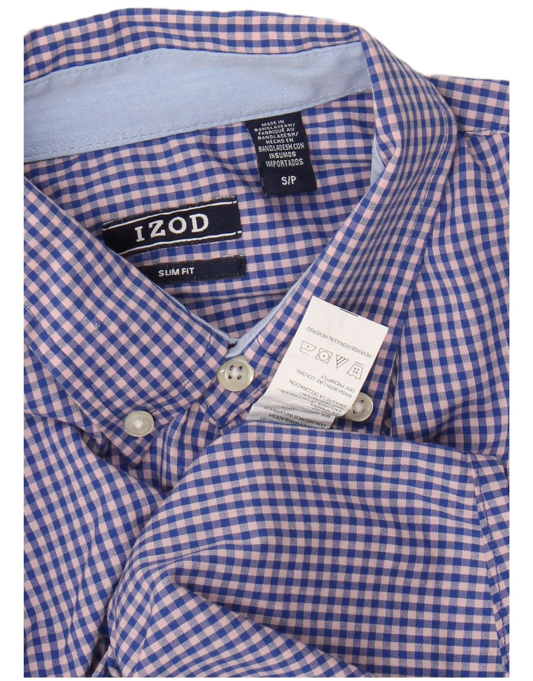 Camisa masculina slim fit IZOD pequena algodão guingão azul