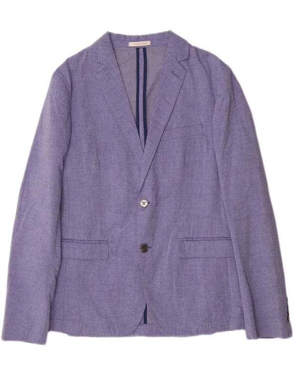 Jaqueta blazer masculina Zara com 2 botões EU 48 poliéster azul médio