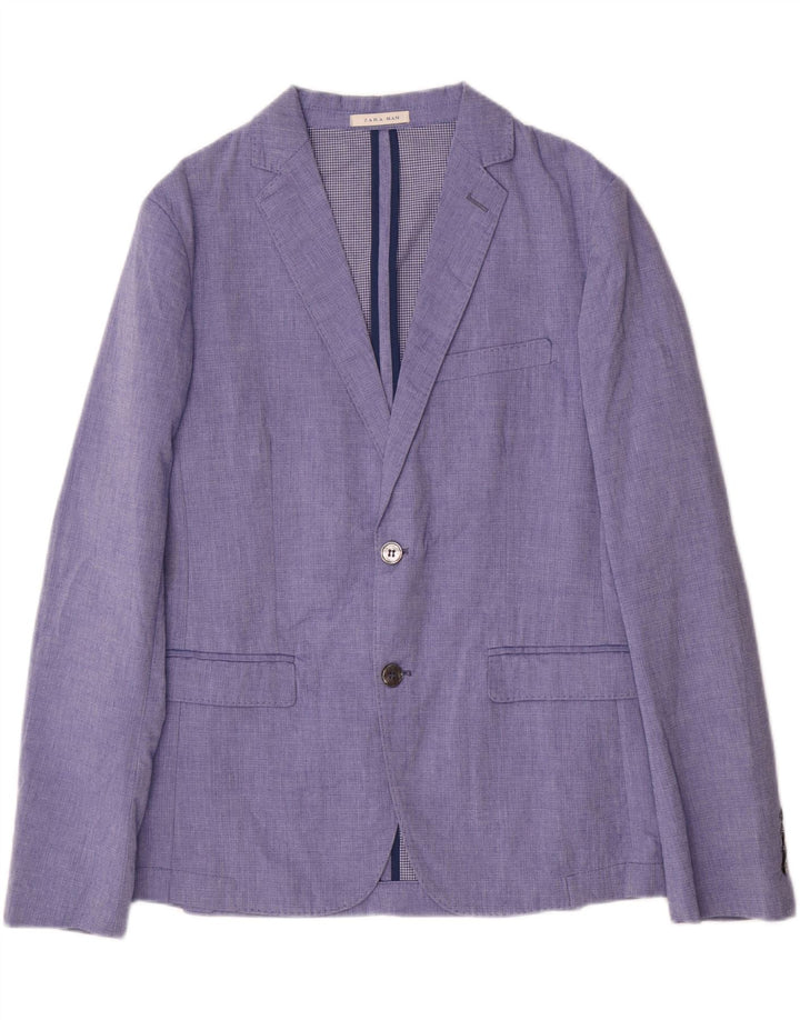Jaqueta blazer masculina Zara com 2 botões EU 48 poliéster azul médio