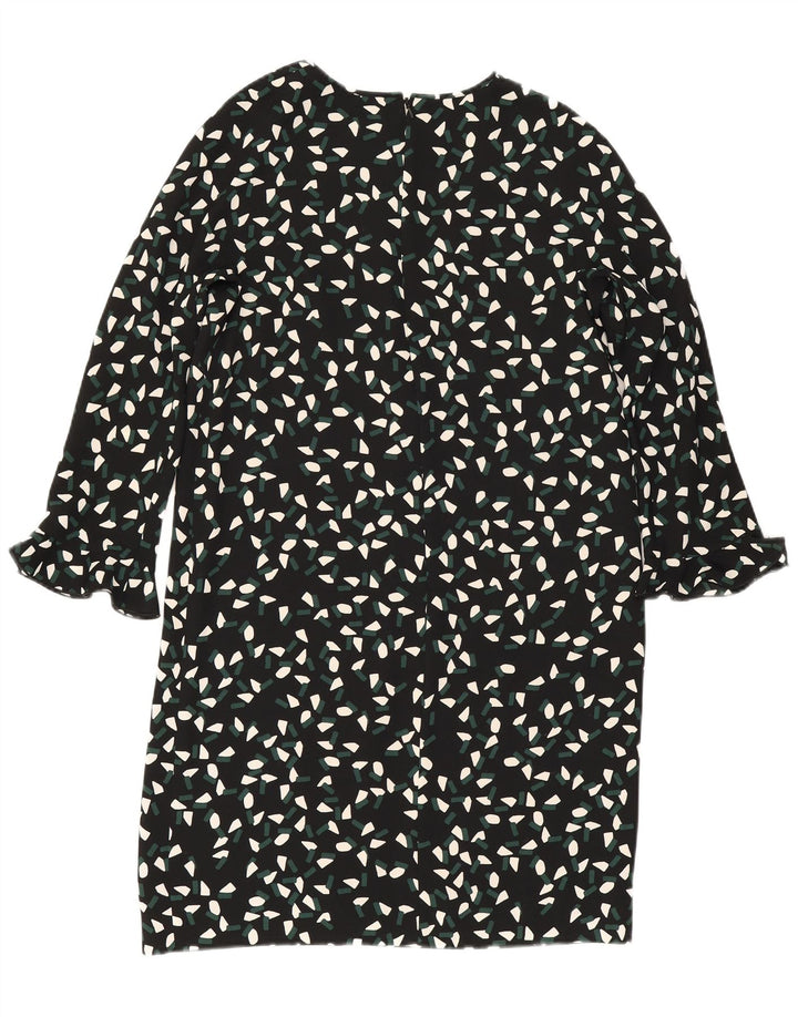 Vestido feminino Max Mara manga 3/4, Reino Unido 8, pequeno, preto, geométrico, poliéster