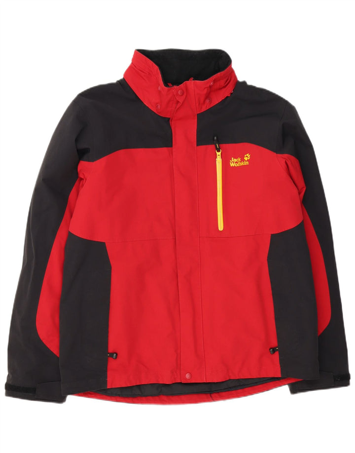 Jaqueta corta-vento masculina Jack Wolfskin Reino Unido 40/42 grande bloco colorido vermelho
