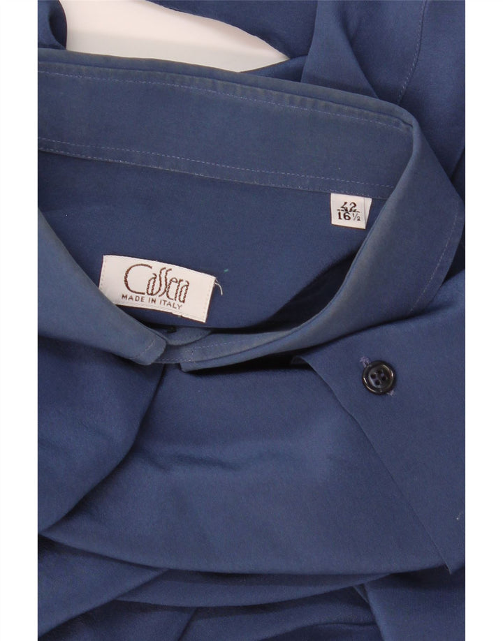 Camisa masculina CASSERA tamanho 42 16 1/2 grande seda azul marinho