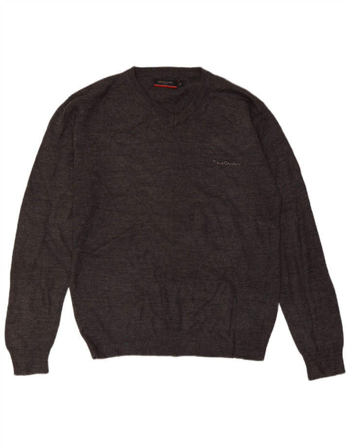 Suéter masculino PIERRE CARDIN com decote em V cinza médio acrílico