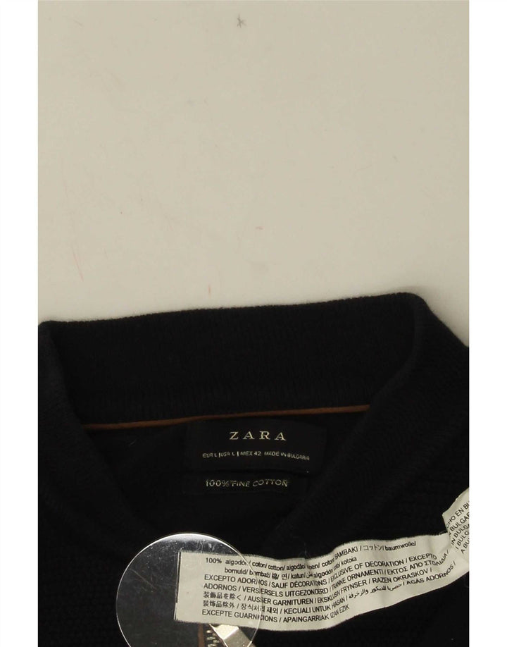 Suéter cardigã masculino Zara grande algodão azul marinho