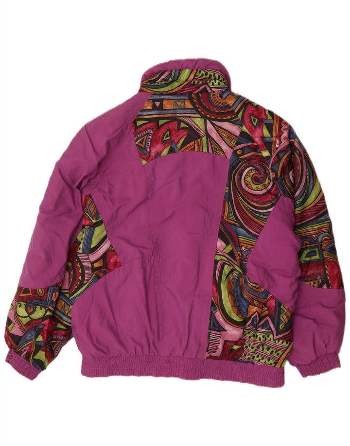 Jaqueta corta-vento superdimensionada vintage feminina Reino Unido 12 médio roxo geométrico