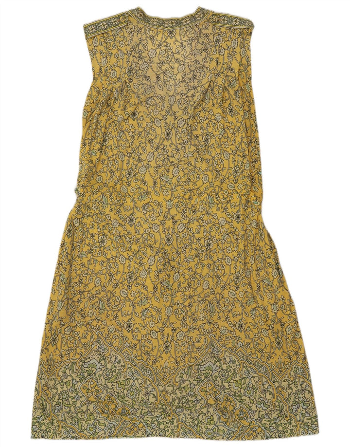 Vestido feminino vintage sem mangas solto ajuste básico IT 42 Paisley amarelo médio