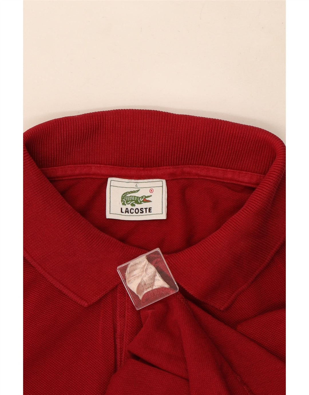 Camisa polo masculina de manga comprida Lacoste tamanho 4 médio algodão vermelho
