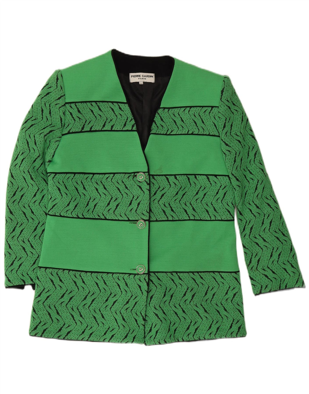 Jaqueta blazer feminina Pierre Cardin com 3 botões EU 44 XL verde geométrica lã