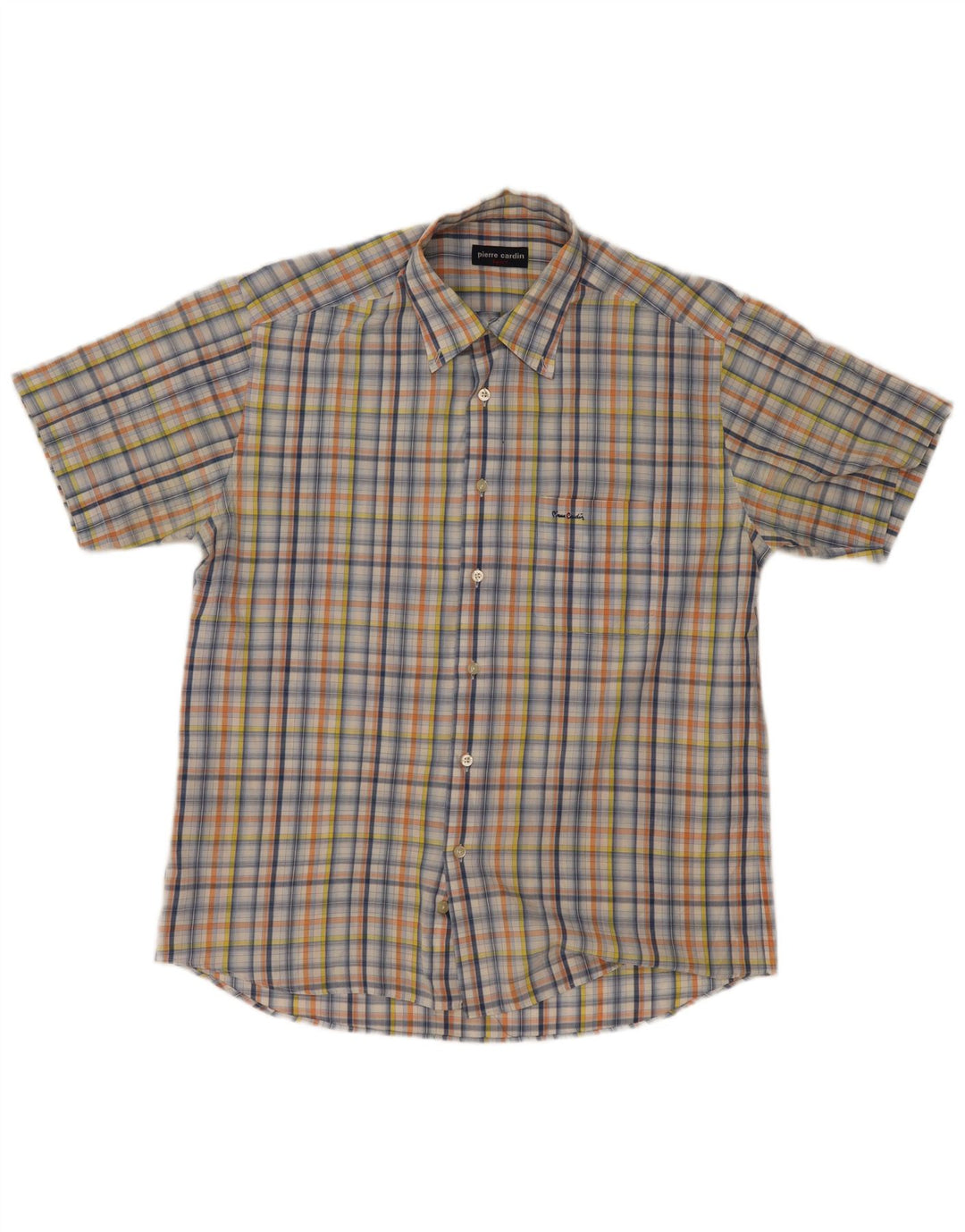 Camisa masculina de manga curta Pierre Cardin tamanho 41 grande xadrez multicolorido