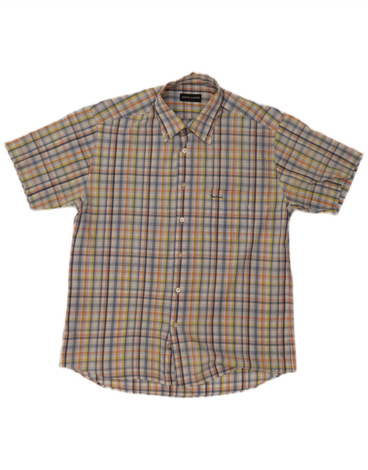 Camisa masculina de manga curta Pierre Cardin tamanho 41 grande xadrez multicolorido