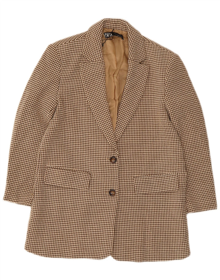 Jaqueta blazer oversized Zara feminina com 2 botões Reino Unido 6 XS Bege Houndstooth