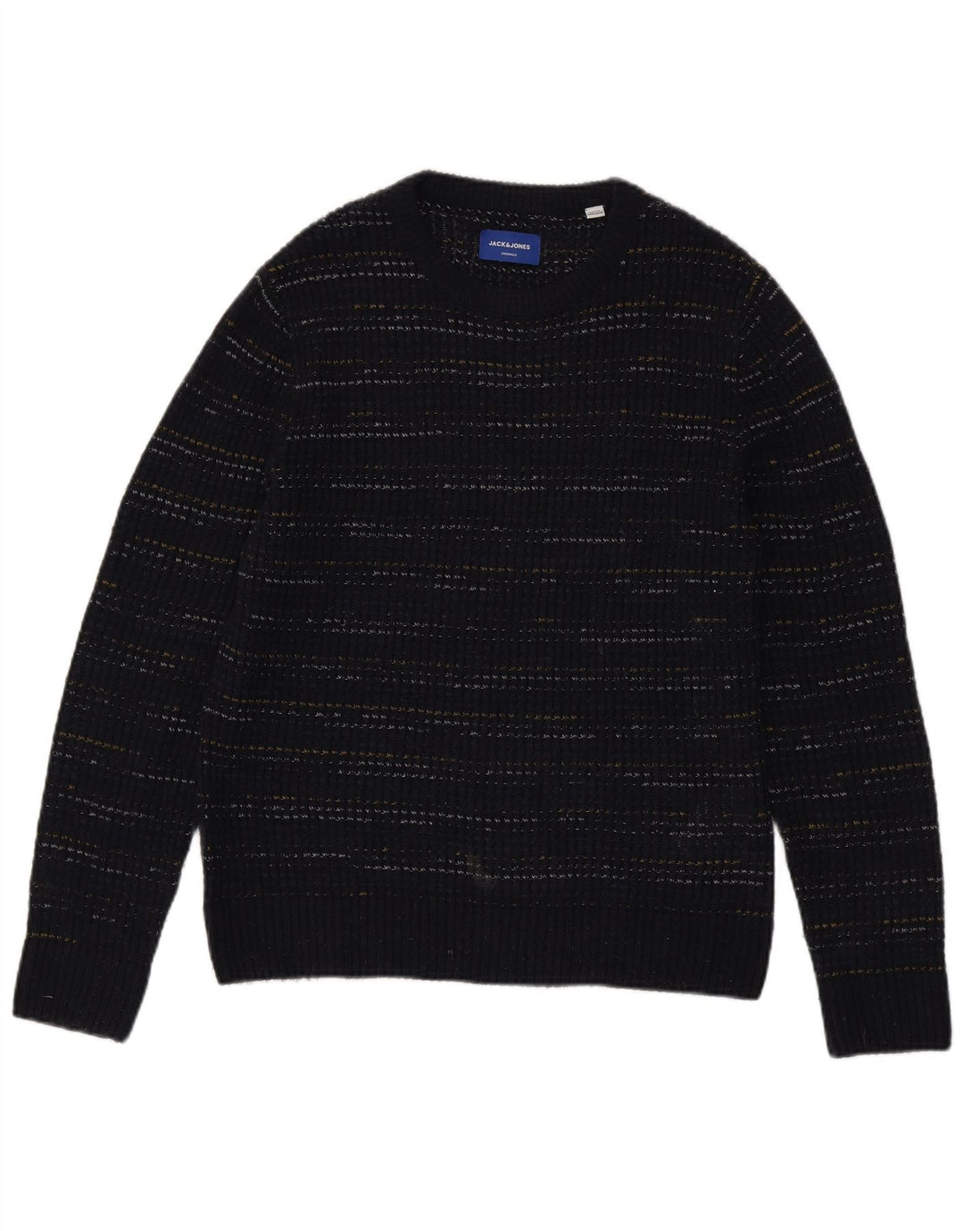 Suéter masculino Jack & Jones com gola barco e risca de giz azul marinho médio
