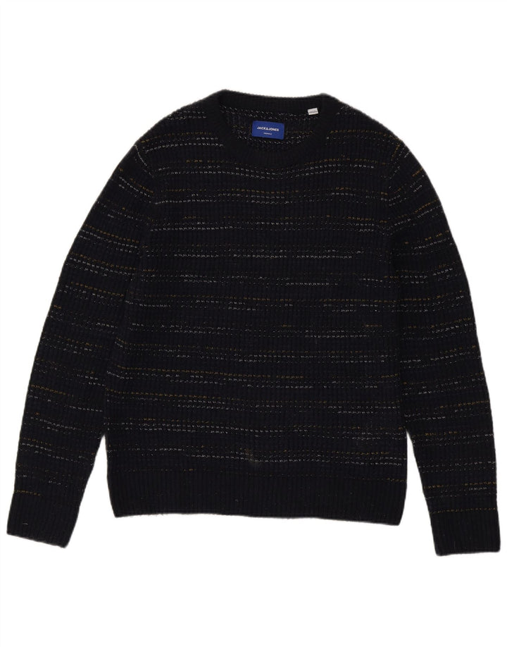 Suéter masculino Jack & Jones com gola barco e risca de giz azul marinho médio
