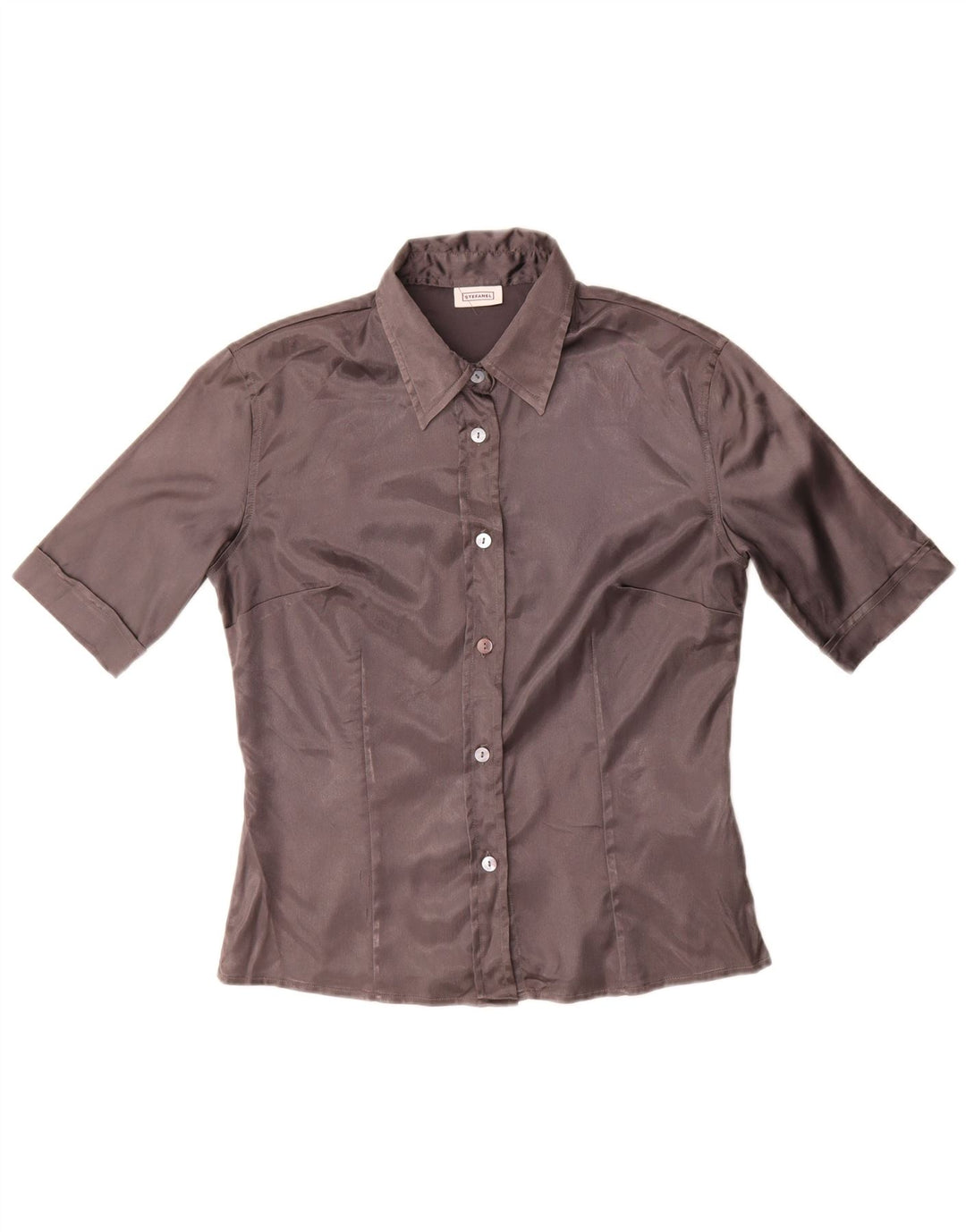 Camisa feminina de manga curta Stefanel UK 14 grande cinza