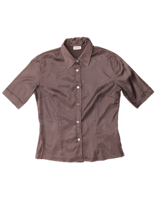 Camisa feminina de manga curta Stefanel UK 14 grande cinza