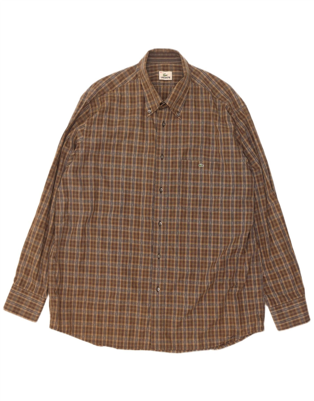 Camisa masculina Lacoste tamanho 45 XL marrom xadrez algodão