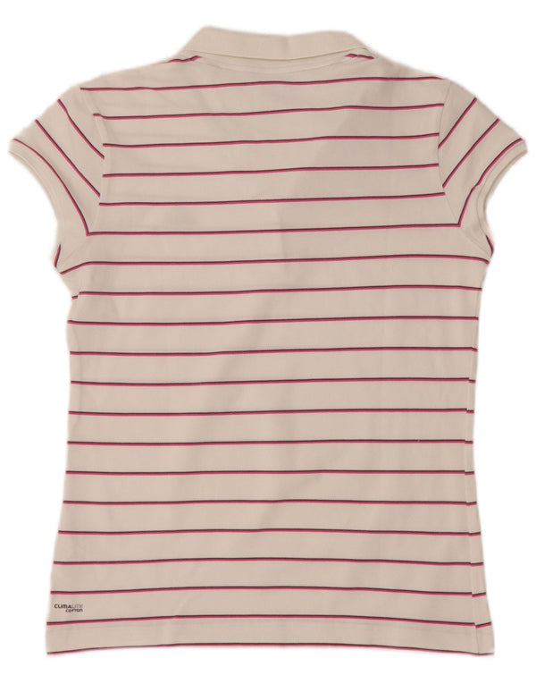 ADIDAS Womens Clima 365 Polo Shirt UK 16 Large White Striped Cotton