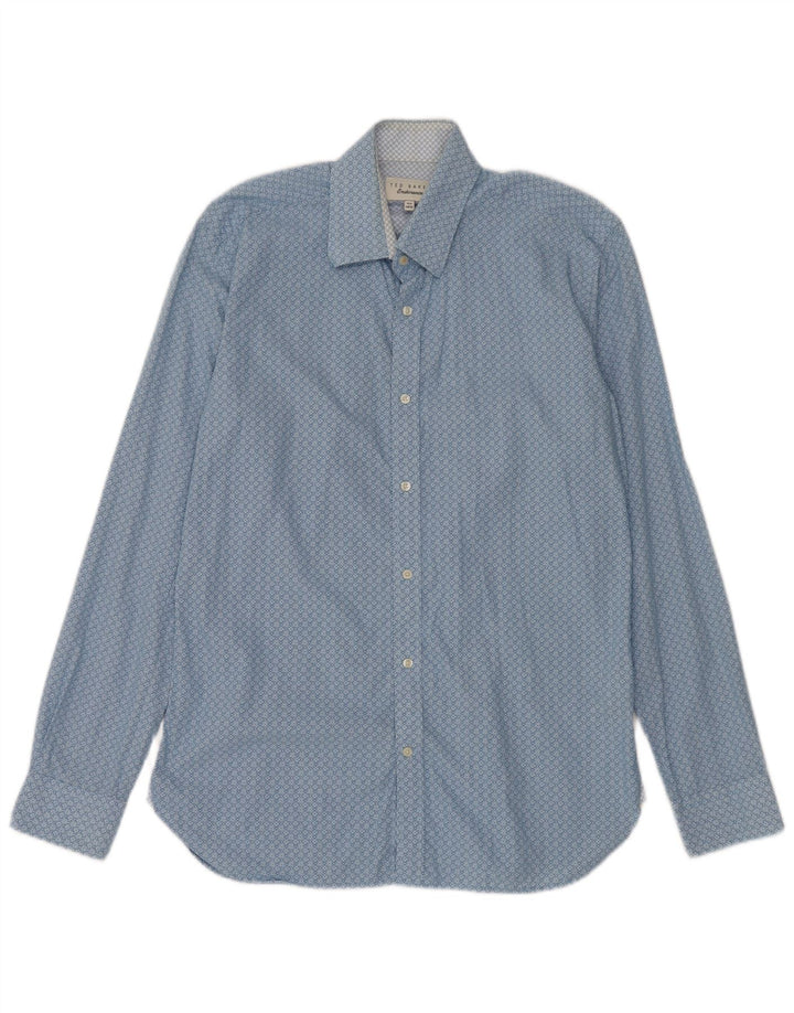 Camisa masculina Ted Baker tamanho 15 1/2 algodão floral azul médio