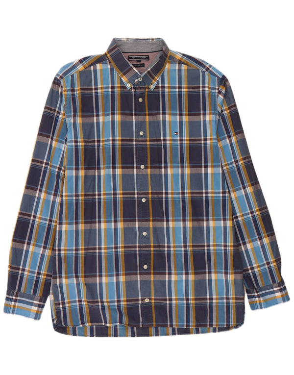 Camisa masculina Tommy Hilfiger New York Fit XL azul marinho xadrez algodão
