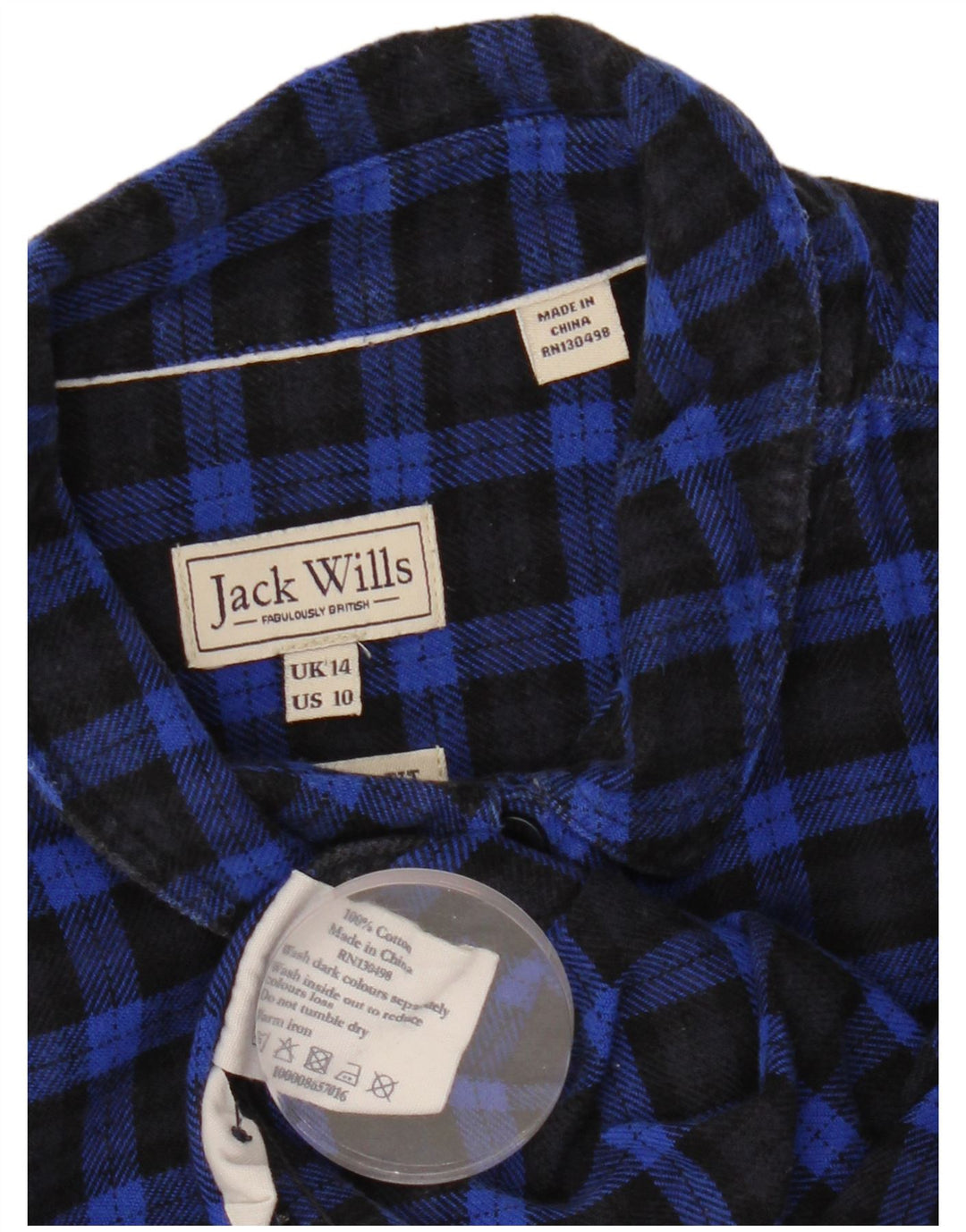 Camisa feminina de flanela JACK WILLS Reino Unido 14 grande algodão xadrez azul marinho