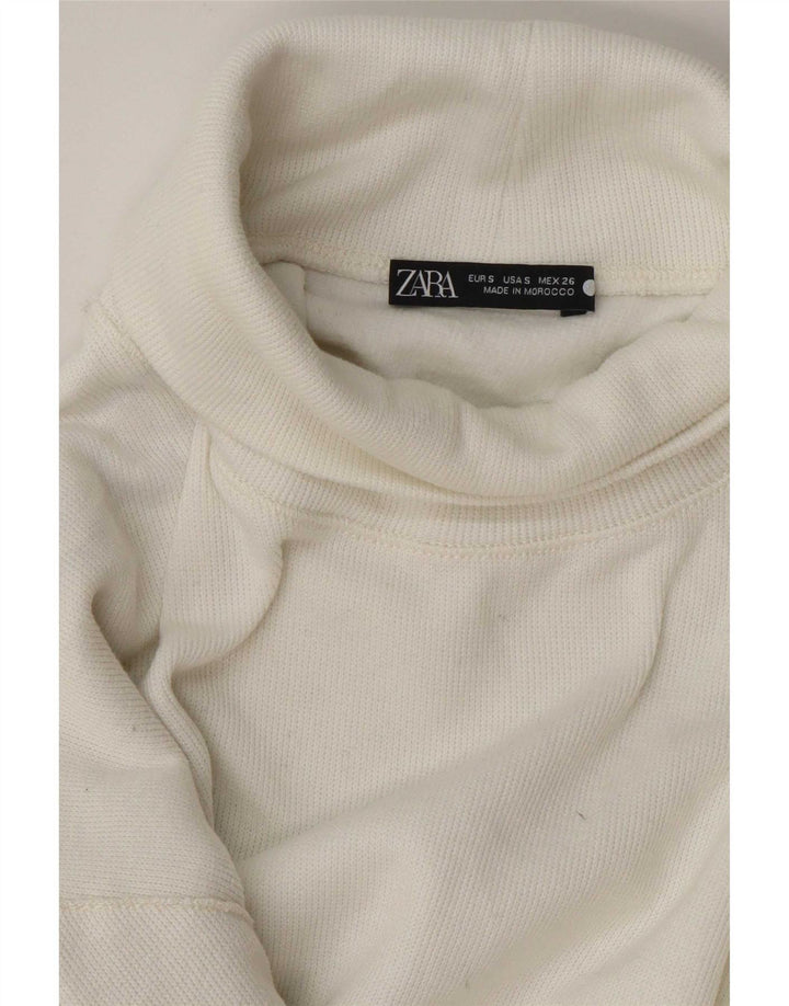 Zara Suéter feminino cropped oversized com gola redonda Reino Unido 10 pequeno branco