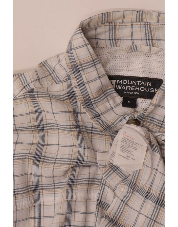 Camisa masculina de manga curta Mountain Warehouse, algodão xadrez branco médio