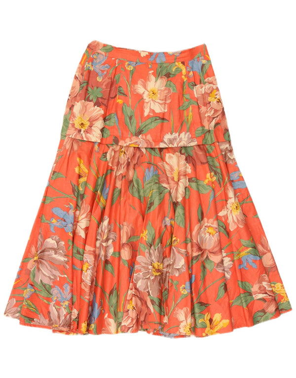 Saia feminina vintage cintura alta alargada IT 44 médio W28 algodão floral rosa