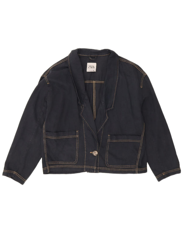 Jaqueta blazer jeans feminina Zara de grandes dimensões com 1 botão Reino Unido 14 azul marinho médio