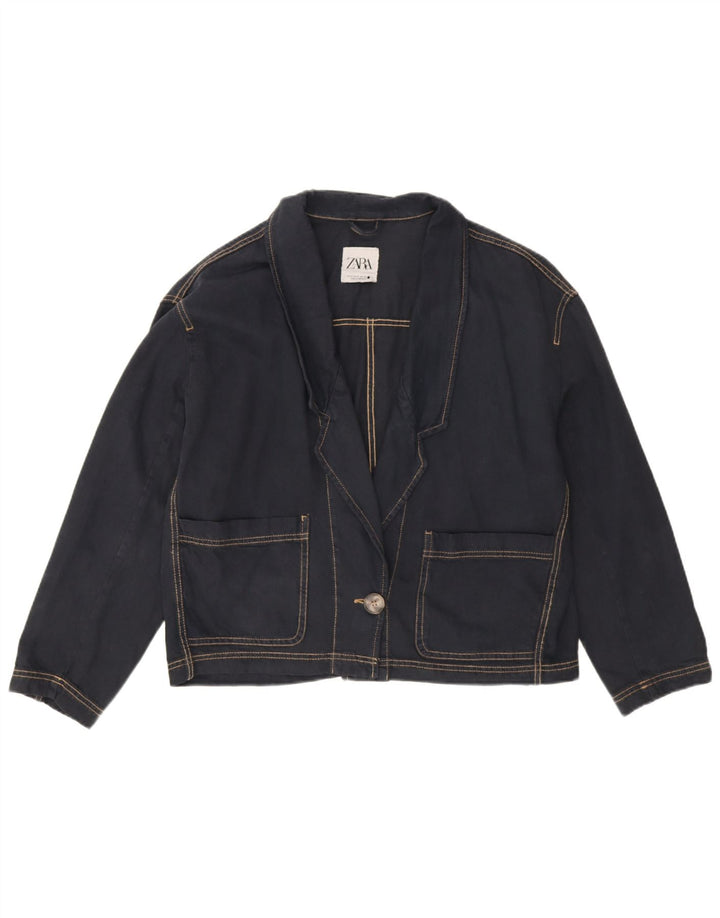 Jaqueta blazer jeans feminina Zara de grandes dimensões com 1 botão Reino Unido 14 azul marinho médio