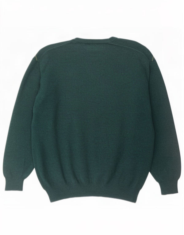 Suéter vintage masculino com gola redonda, verde médio, Argyle/Diamante
