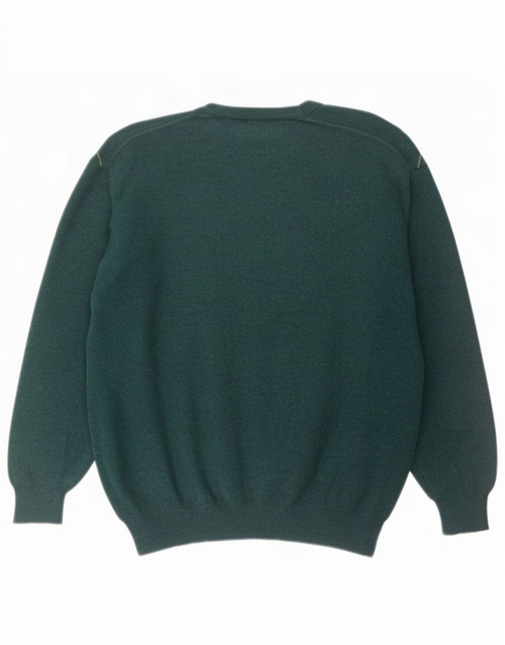 Suéter vintage masculino com gola redonda, verde médio, Argyle/Diamante