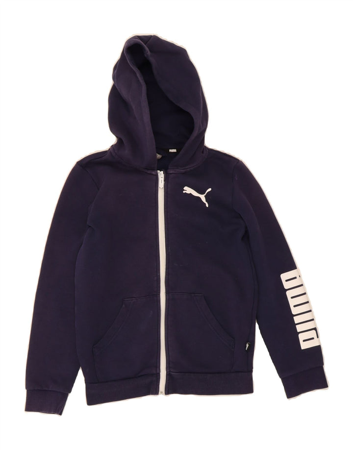 PUMA Boys Graphic Zip Hoodie Sweater 9-10 Years Navy Blue Cotton Vintage Puma and Second-Hand Puma from Messina Hembry 