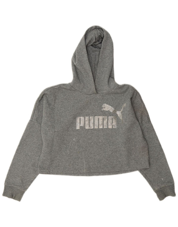 Suéter Puma feminino Crop Graphic com capuz 11-12 anos algodão manchado cinza