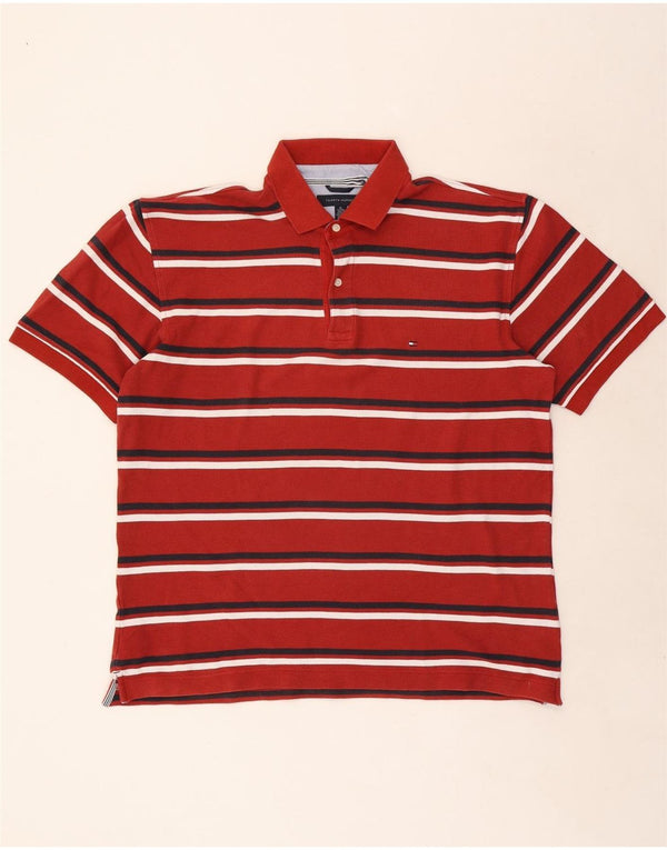 Camisa polo masculina Tommy Hilfiger XL listrada vermelha de algodão