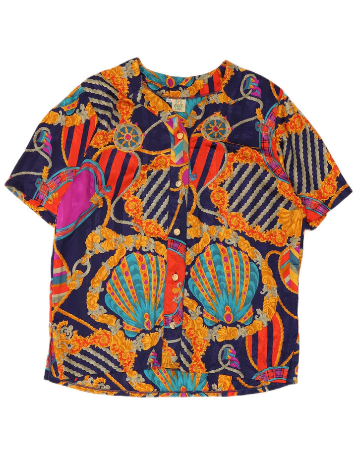 Blusa feminina vintage com estampa abstrata IT 50 XL azul marinho