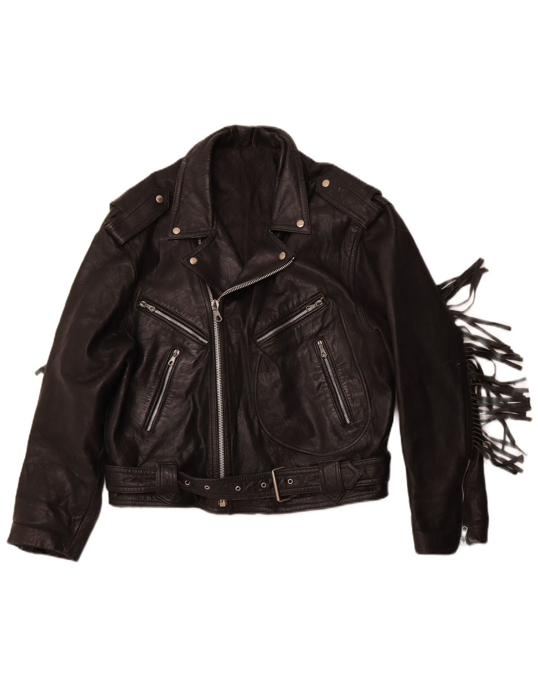 Jaqueta feminina de couro VINTAGE para motociclista Reino Unido 14 couro preto médio