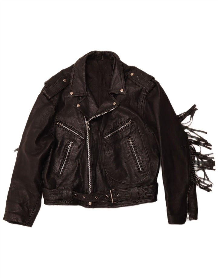 Jaqueta feminina de couro VINTAGE para motociclista Reino Unido 14 couro preto médio