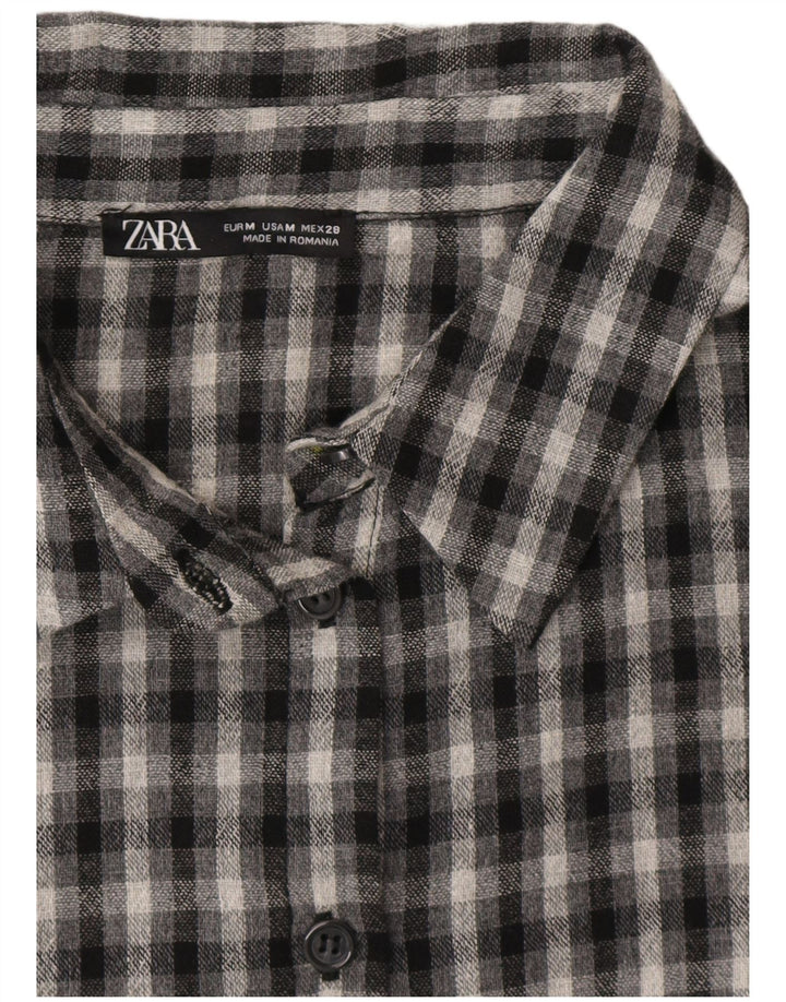 Vestido feminino Zara de manga comprida em camadas UK 12 xadrez médio azul marinho