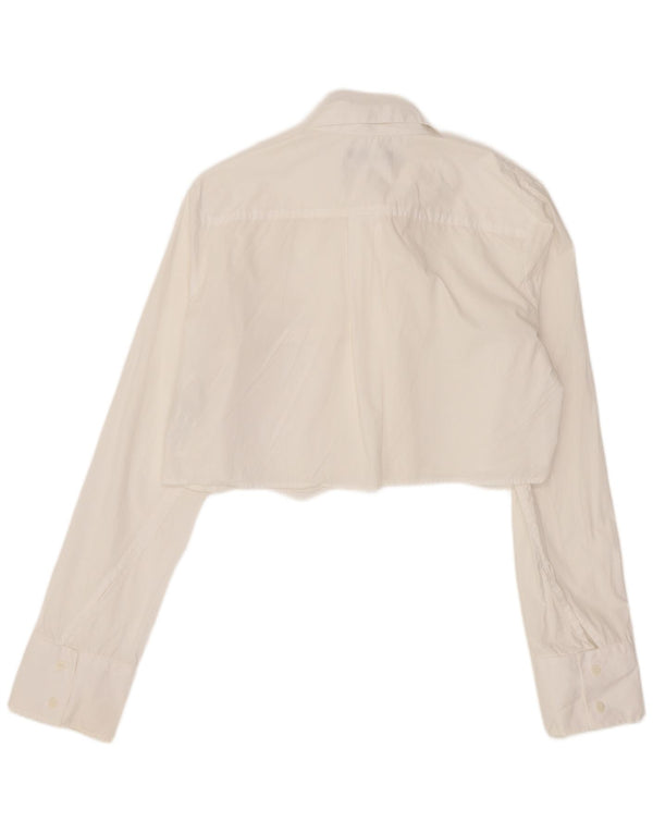 Zara Camisa Feminina Crop Oversized Reino Unido 10 Pequeno Algodão Branco